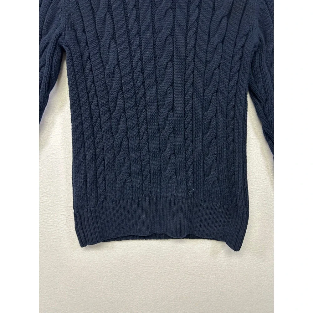 Preppy J.Crew Womens Large Navy Blue Cable Knit Cotton Crewneck Sweater 65042